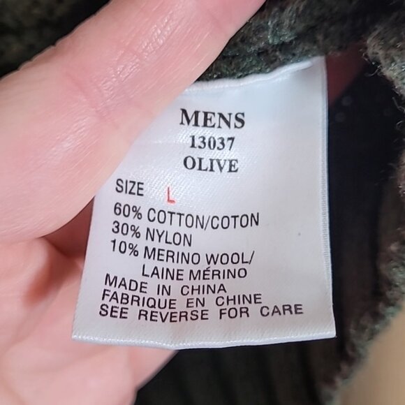 Vintage Woolrich Mens Chunky Knit Sweater Size L Olive Green Shawl Collar Wool - Picture 7 of 14